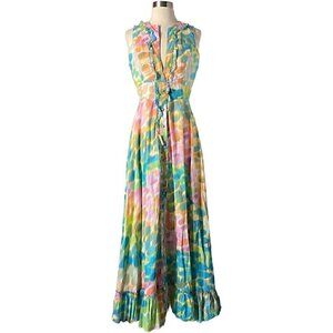 Mackenzie Mode Pastel Maxi Dress Open Back Ruffle Hem Size 2